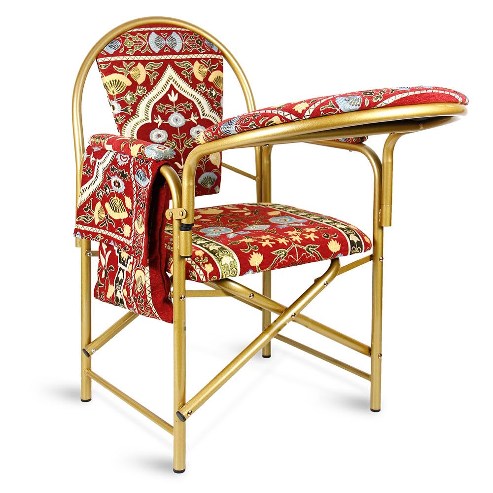 REBENUO Easy sujood for eldery folding muslim prayer chair With Armrest And Side Pocket - Red.