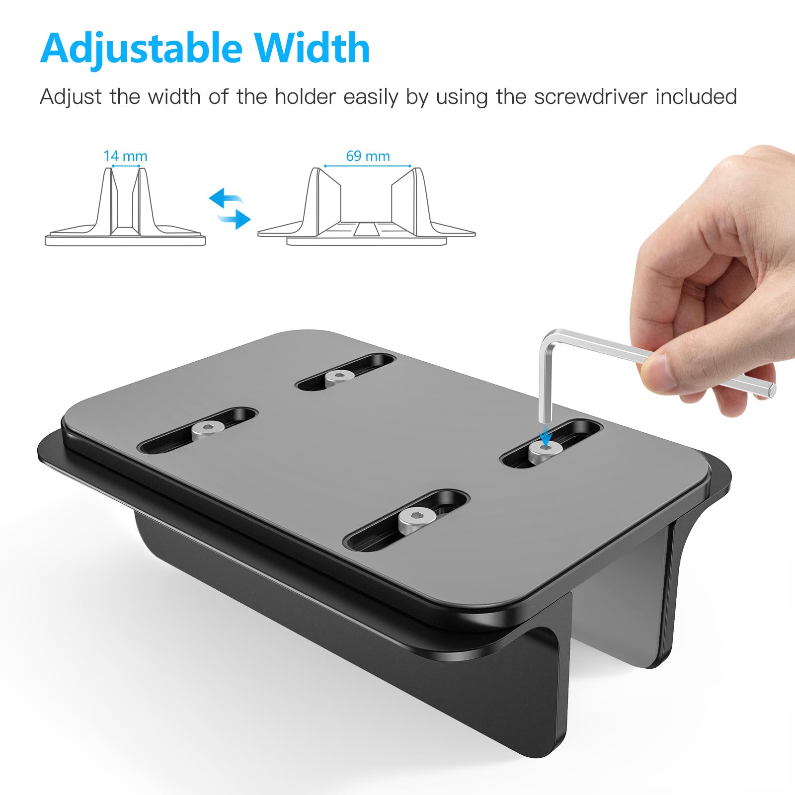 Soporte vertical para computadora portátil [tamaño ajustable],  soporte de escritorio de aluminio para MacBook con base ajustable, se adapta a todas las computadoras portátiles MacBook, Surface, Chromebook y Gaming (hasta 17.3 pulgadas) 6
