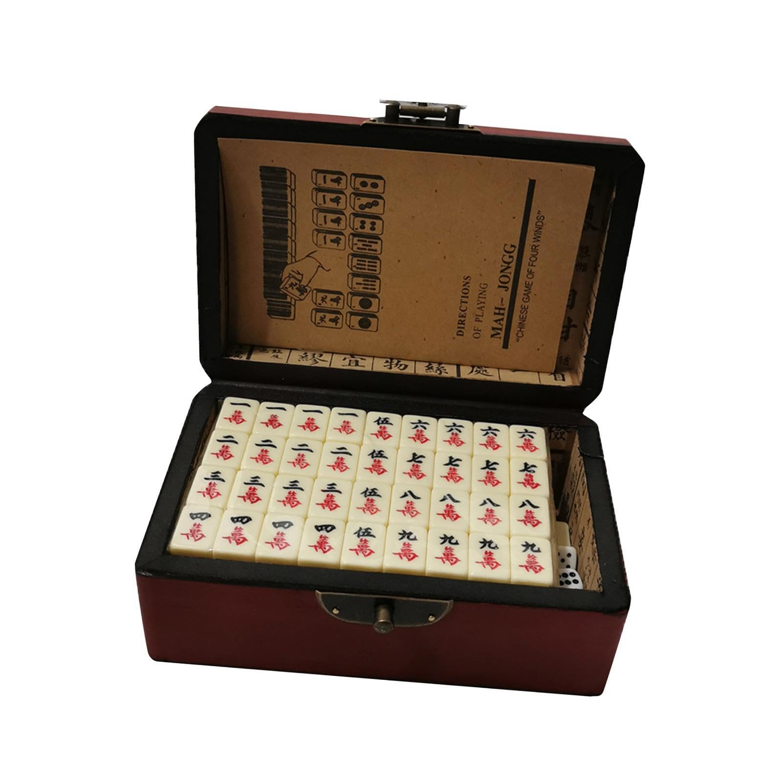 Boîte de Mahjong Traditionnelle Chinoise en Bois, Facile à Lire et à Transporter. Amusez-Vous en Famille Tout Moment ! Version Portable et Pratique des tuiles de, Couleur Unique