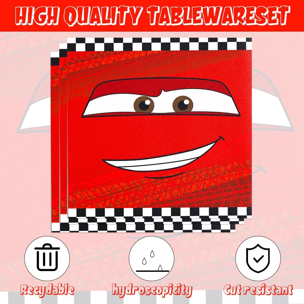 40Pcs Red Car Party Decorations Race Car Themed Party Plates and Napkins Supplies Set for 20 Guests - Image 4