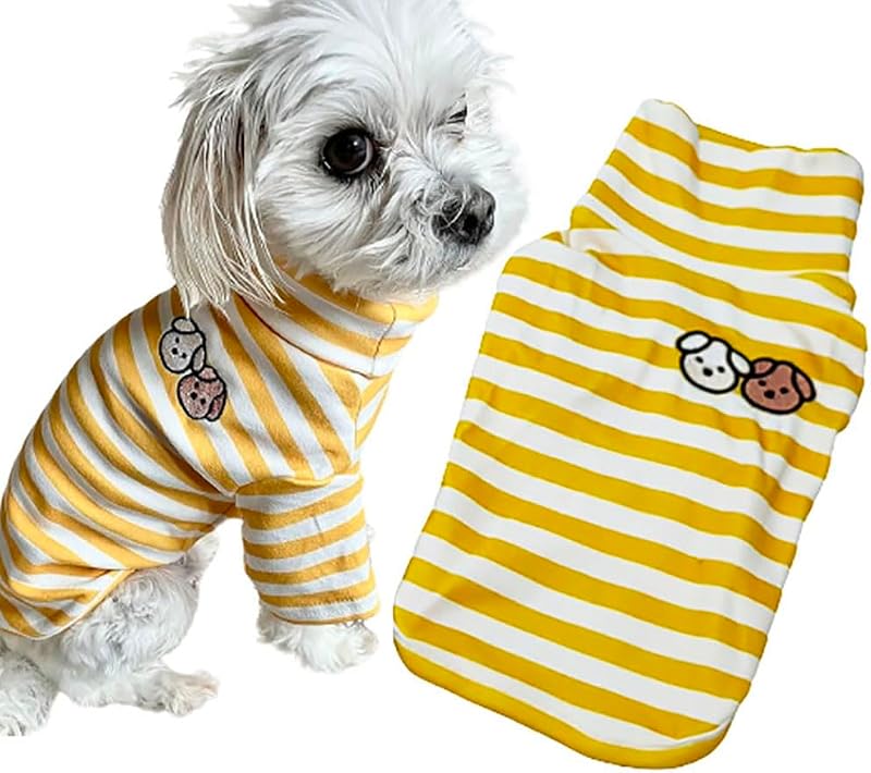 Camisa para Cães e Gatos com Gola Alta e Listras Amarelas IMDOUBLEDOU (Large)