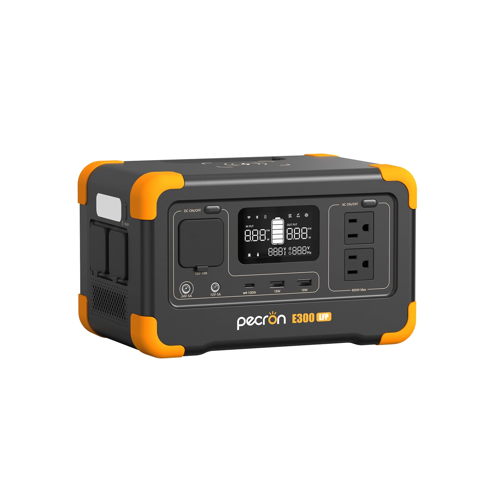 pecron Portable Power Station E300LFP, 288Wh Solar Generator, 2 Up to 600W AC Outlets Generator, LiFePO4 Battery Fast Charging, Power Station for Home Use, RV, Camping(Solar Panel Optional)