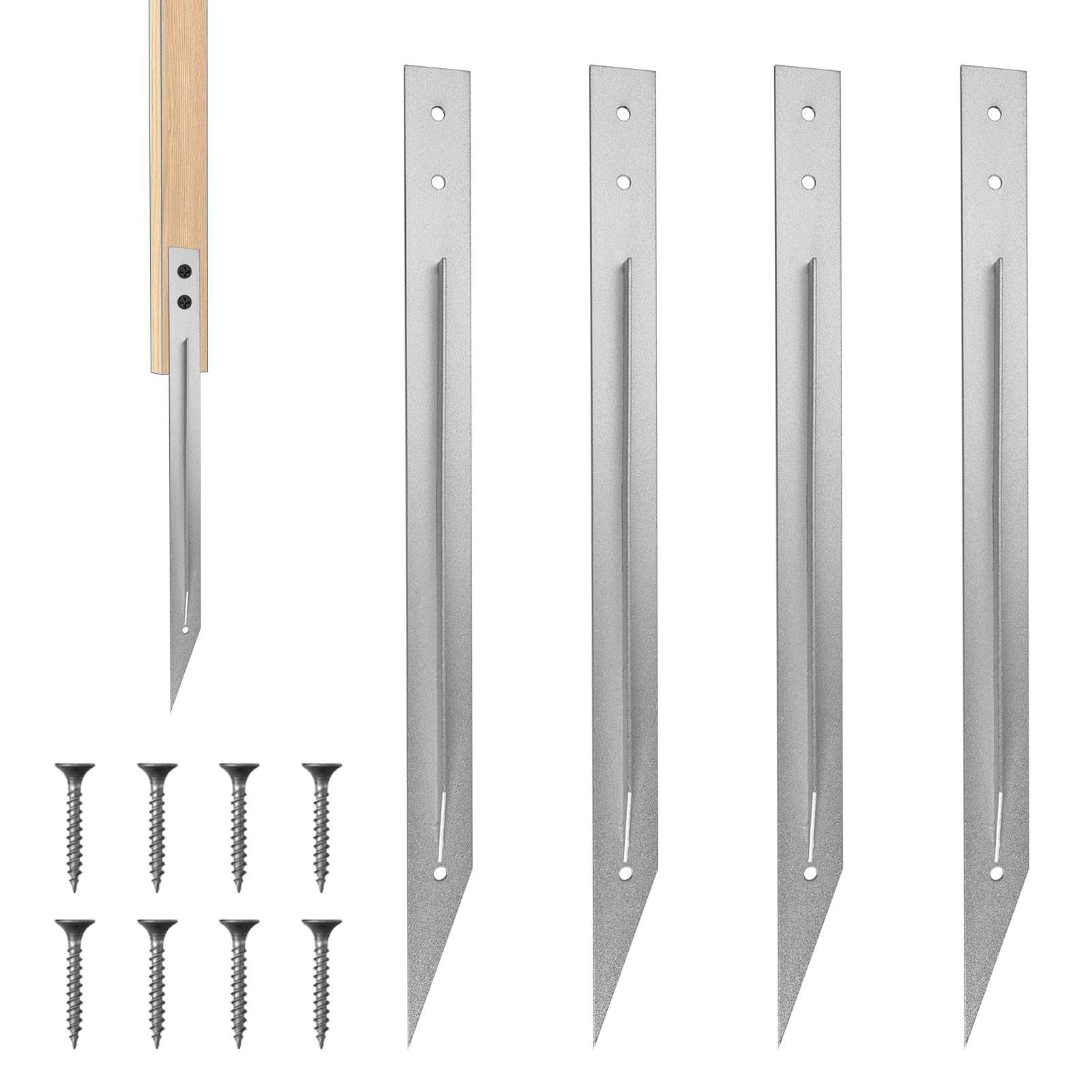 Juego de 4 anclajes para suelo, anclajes de tierra para columpios, torres de juego y jardín, estacas, incluye tornillos, casquillo para el suelo para anclaje seguro de dispositivos de juego, vallas y