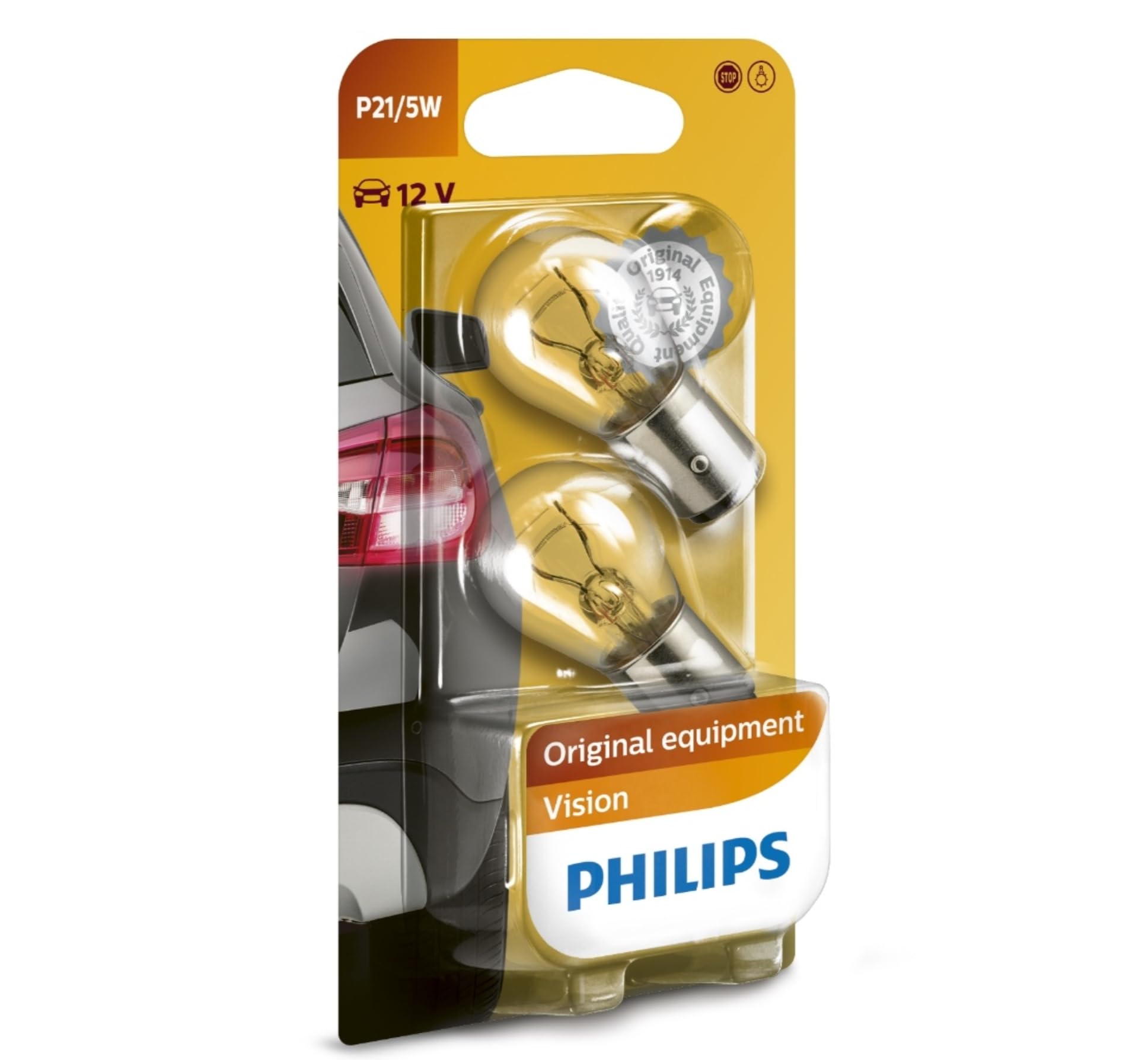 Philips Vision P21/5W Stop ve Fren Ampulü, 12V BAY15D, 2'li Paket