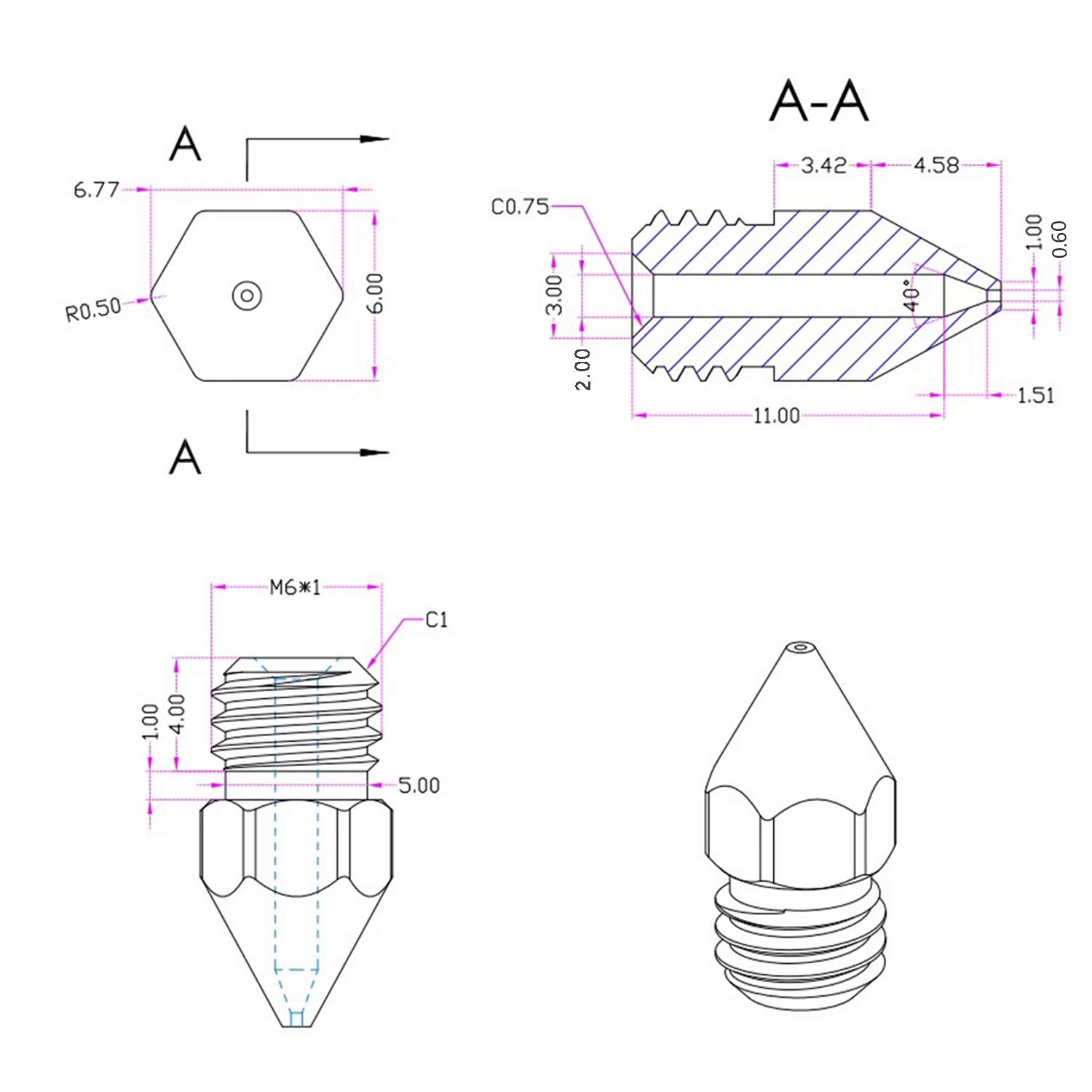 Dysze MK8 do drukarki 3D Makerbot Creality CR-10 Ender 3 5 z metalowym pojemnikiem