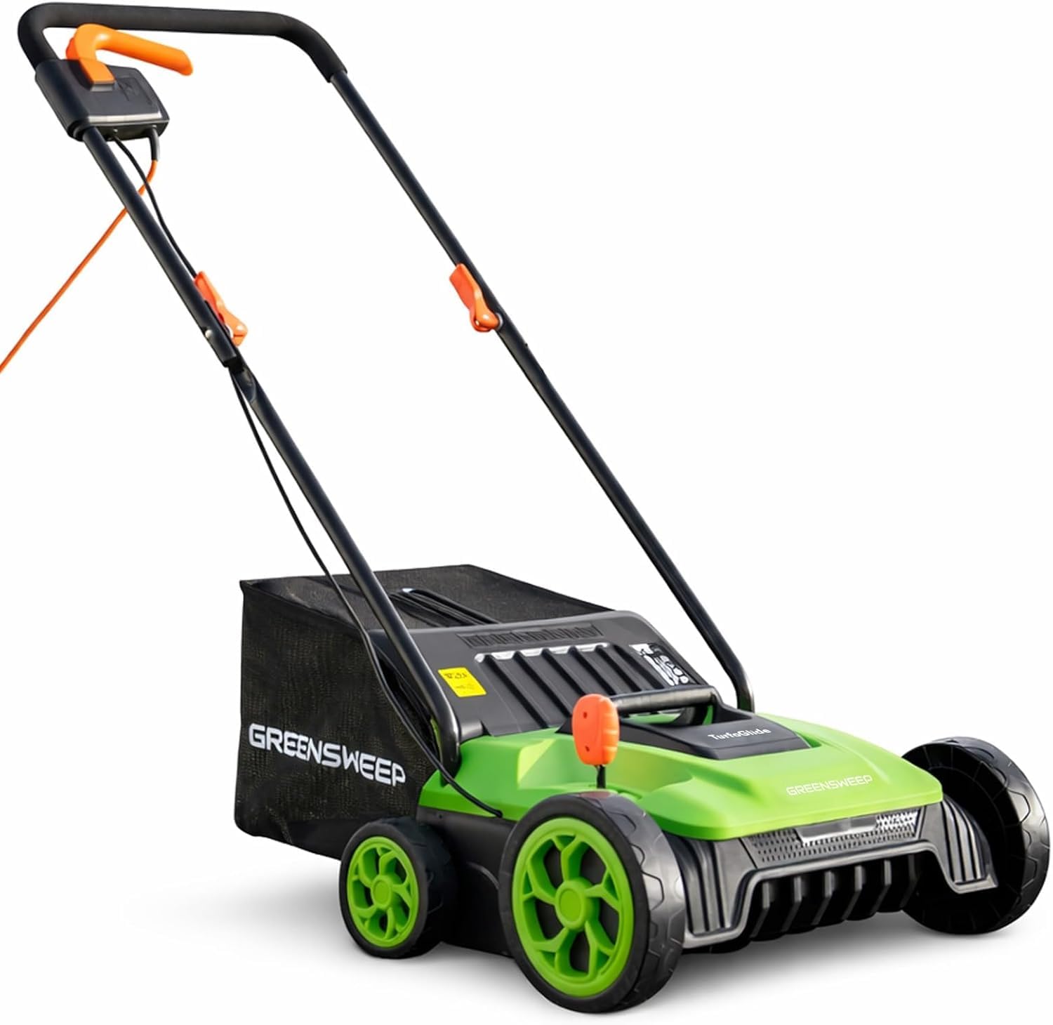 GreenSweep V1 - Máquina de barrido y aspiración eléctrica para césped artificial, saco recogedor de 40 l, 5 niveles de altura ajustable, mango plegable