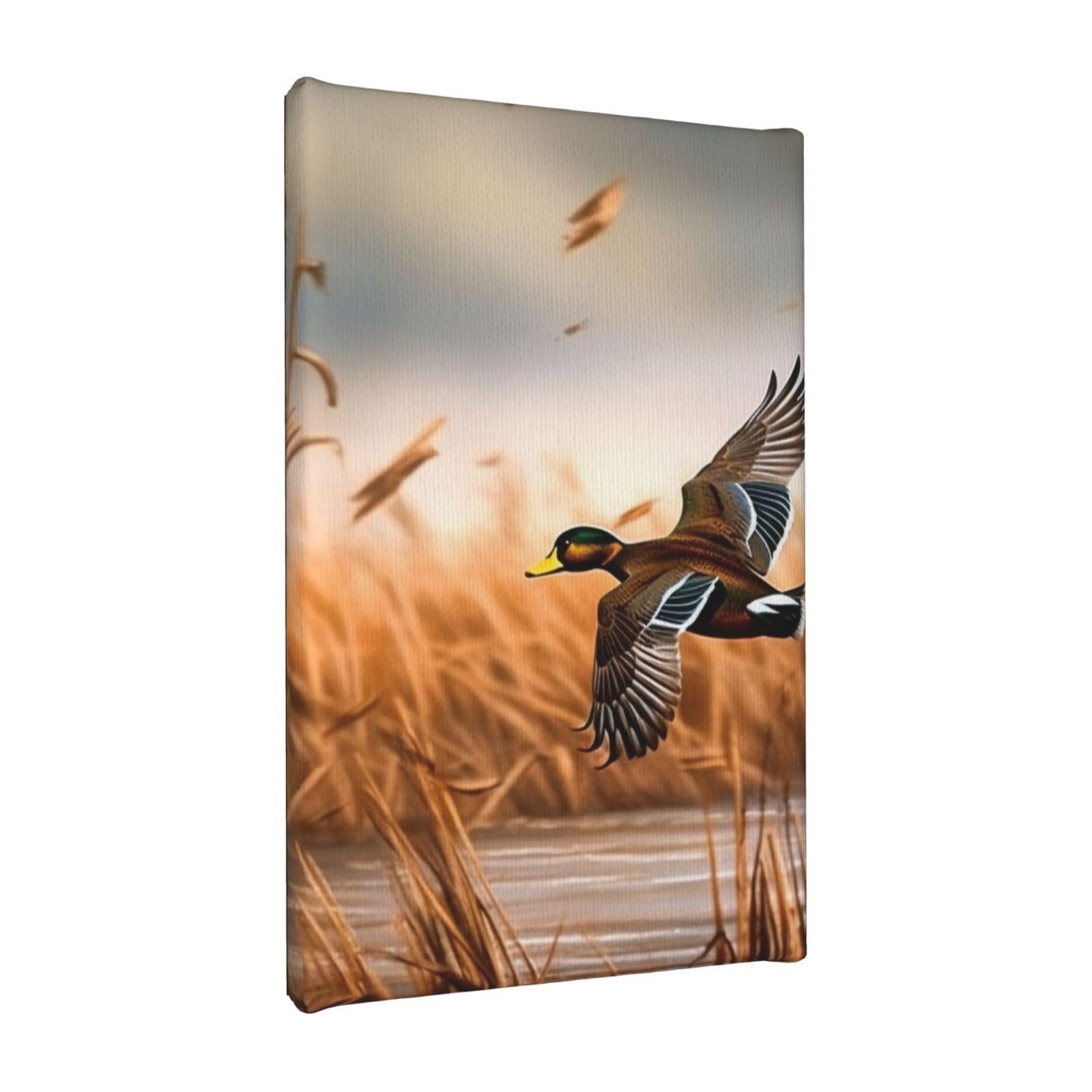 YKLJG Hunting Flying Wild Duck 4 Printed Wall Art Canvas Painting 20x30 CM Wooden Framed Picture Painting Artwork Prints for Bedroom Kitchen Home Office Decor
