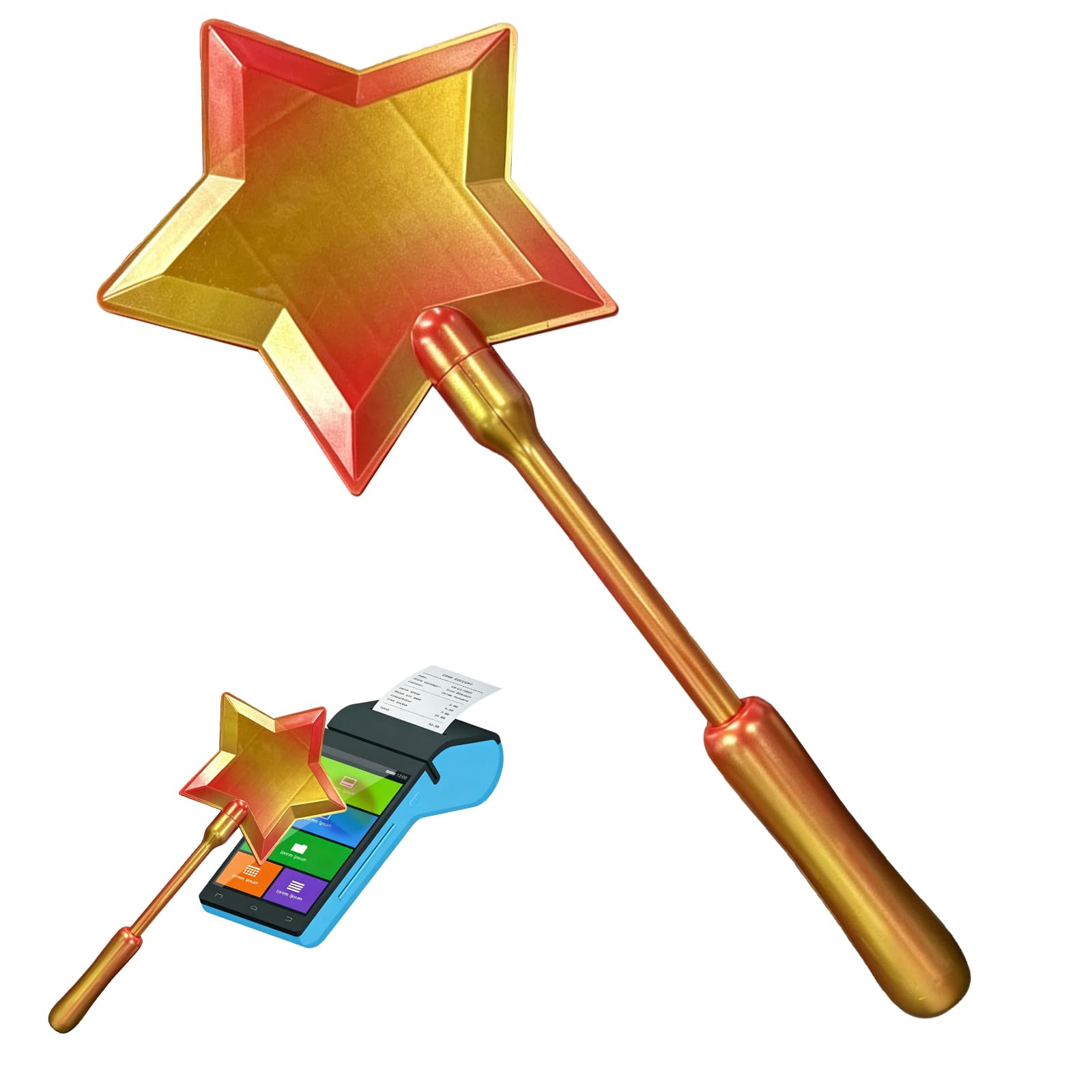 3D Printed Magic Wand Credit Card Holder, Fairy Pay Wand Tap to Pay Contactless, 3D Printed Star Debit Card Holder, Fun Prank Gift for Adults (Red Gold)