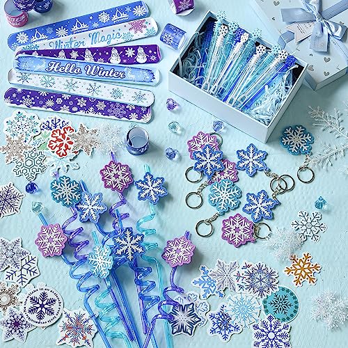 Golray 98pcs Snow Party Favors Birthday Supplies for Girls Kids Snowflake Straw Bubble Wands Sticker Toy Prize Filler Goodie Bag Stuffer Winter Girl Party Favors by Golray - Image 7