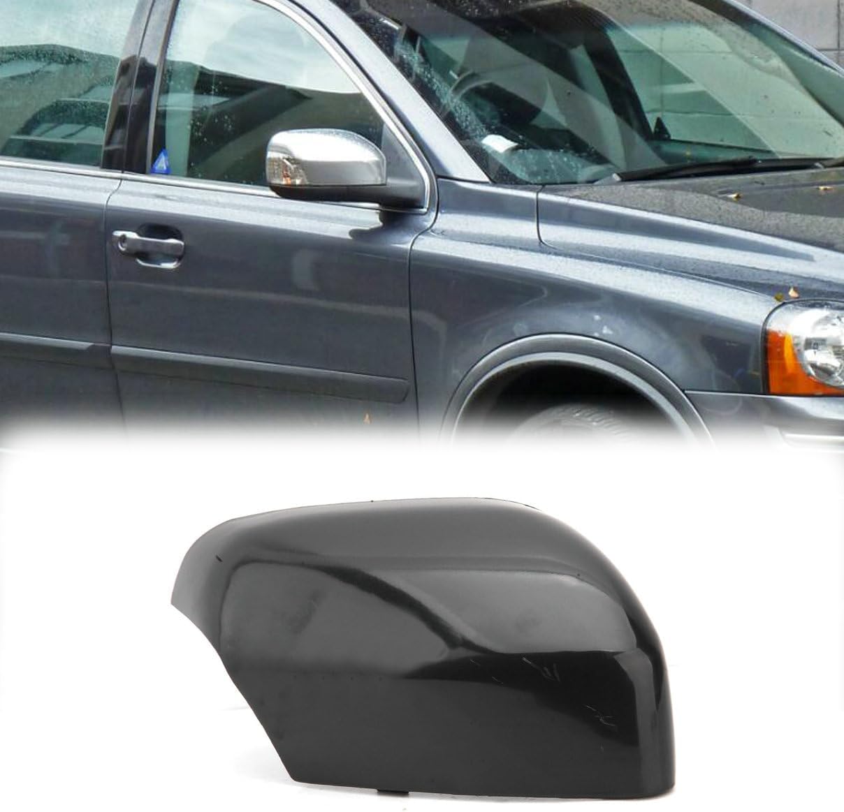 Rearview Door Side Mirror Cover Cap for Volvo XC70 XC90 2007-2014 View Wing Trim 39894341 39894354 Right Passenger Left Driver Side Black (Right Passenger side)