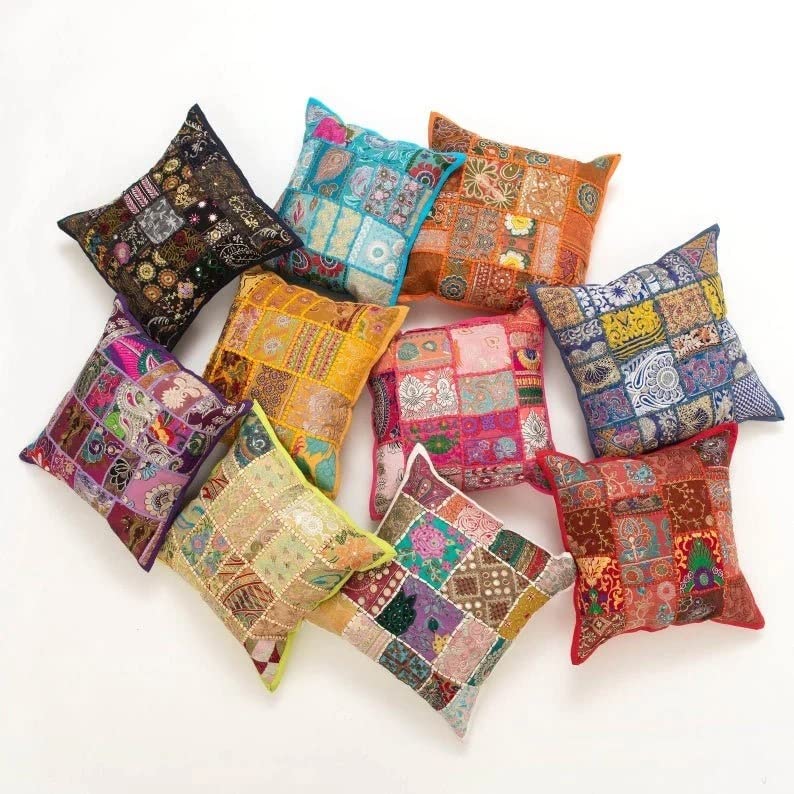 SoftSwiss Cotton Cushion Cover, Embroidery Patchwork, Banjara Designs, Throw Cushion Covers, 16x16 inch (Pack of 5) Multicolor (B0C38GVKH5) Amazon Price History, Amazon Price Tracker