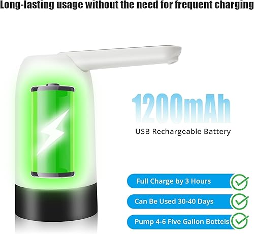 Miniatura 5 de MJIYA Dispensador de agua de 5 galones, bomba universal para botella de agua, dispensador automático de jarra de agua con interruptor y USB, para