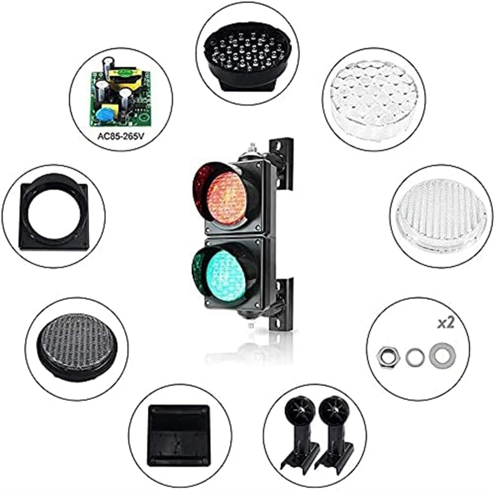 Semaforo Stradale a LED Industriale con Telecomando, Rosso/Verde, 100 mm, 2 Moduli, IP65, 220 V AC o 12/24 V CC
