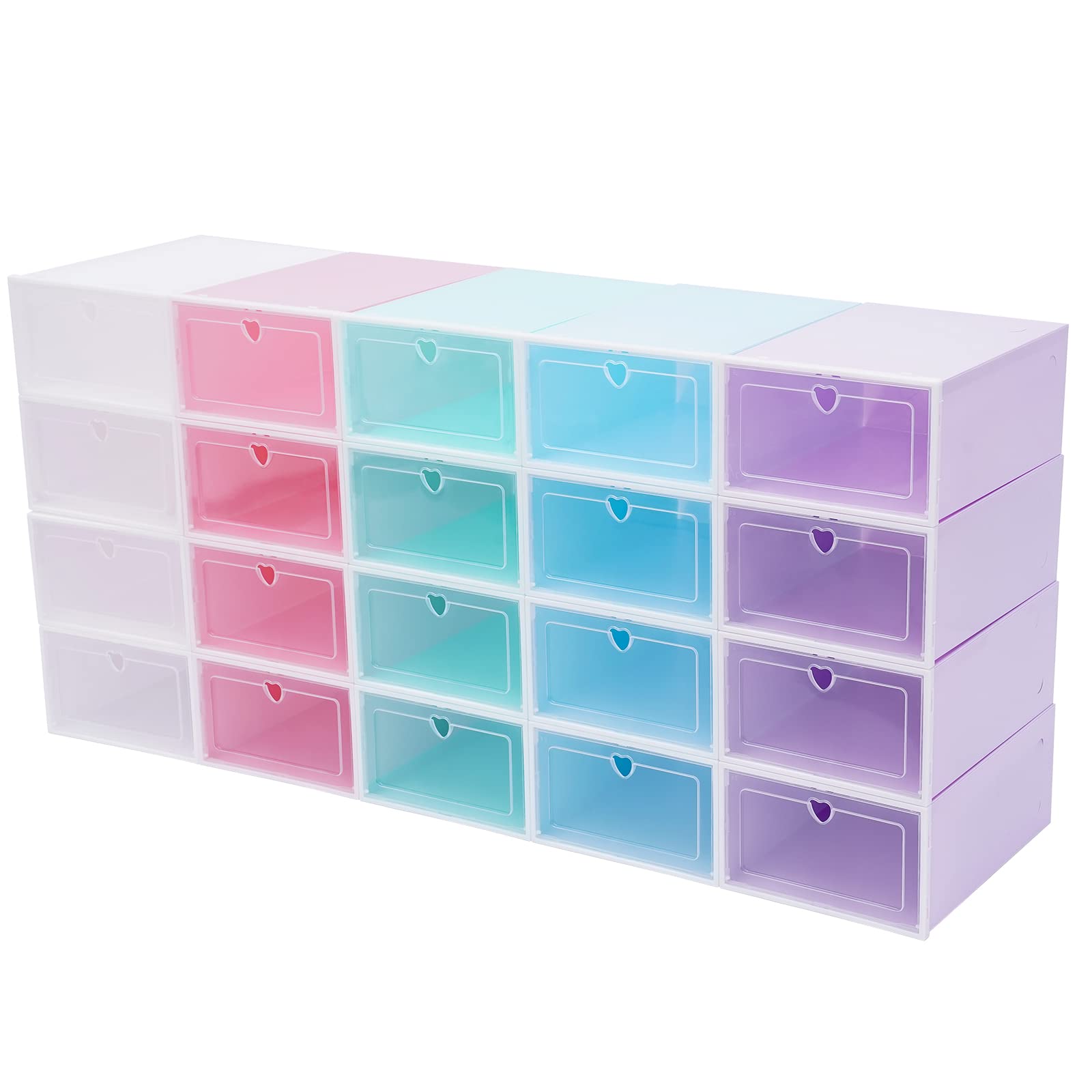 20 scatole per scarpe con coperchio ribaltabile, scatole per scarpe colorate impilabili, 5 colori, scatole per scarpe, adatte per riporre scarpe, piccoli set di attrezzi, riviste, vestiti, documenti