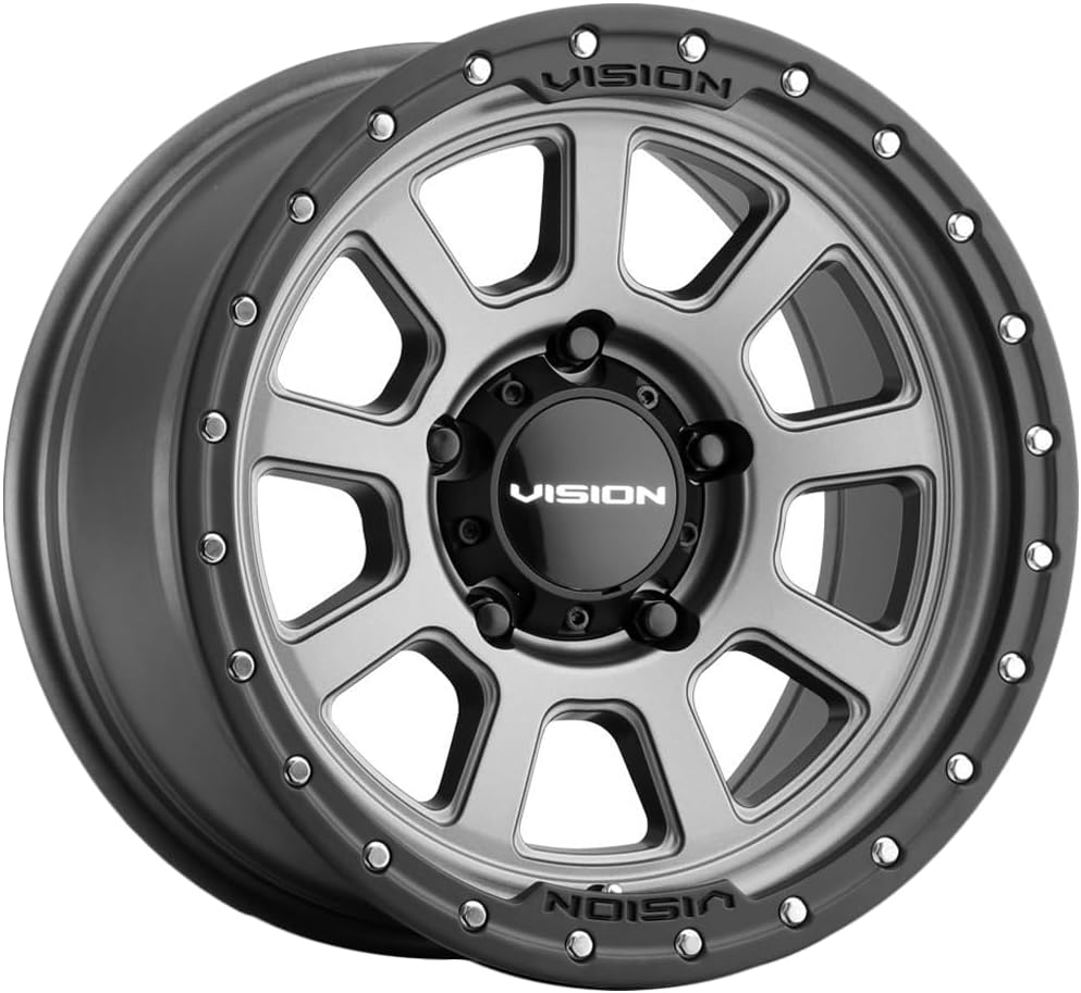 Vision 350 OJOS Custom Wheel - 17x9, -12 Offset, 5x127 Bolt Pattern, 78.1mm Hub - Satin Gray with Satin Black Lip Rim