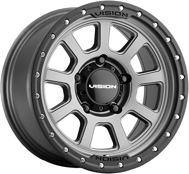 Vision 350 OJOS Custom Wheel - 20x9, 12 Offset, 5x139.7 Bolt Pattern, 108mm Hub - Satin Gray with Satin Black Lip Rim