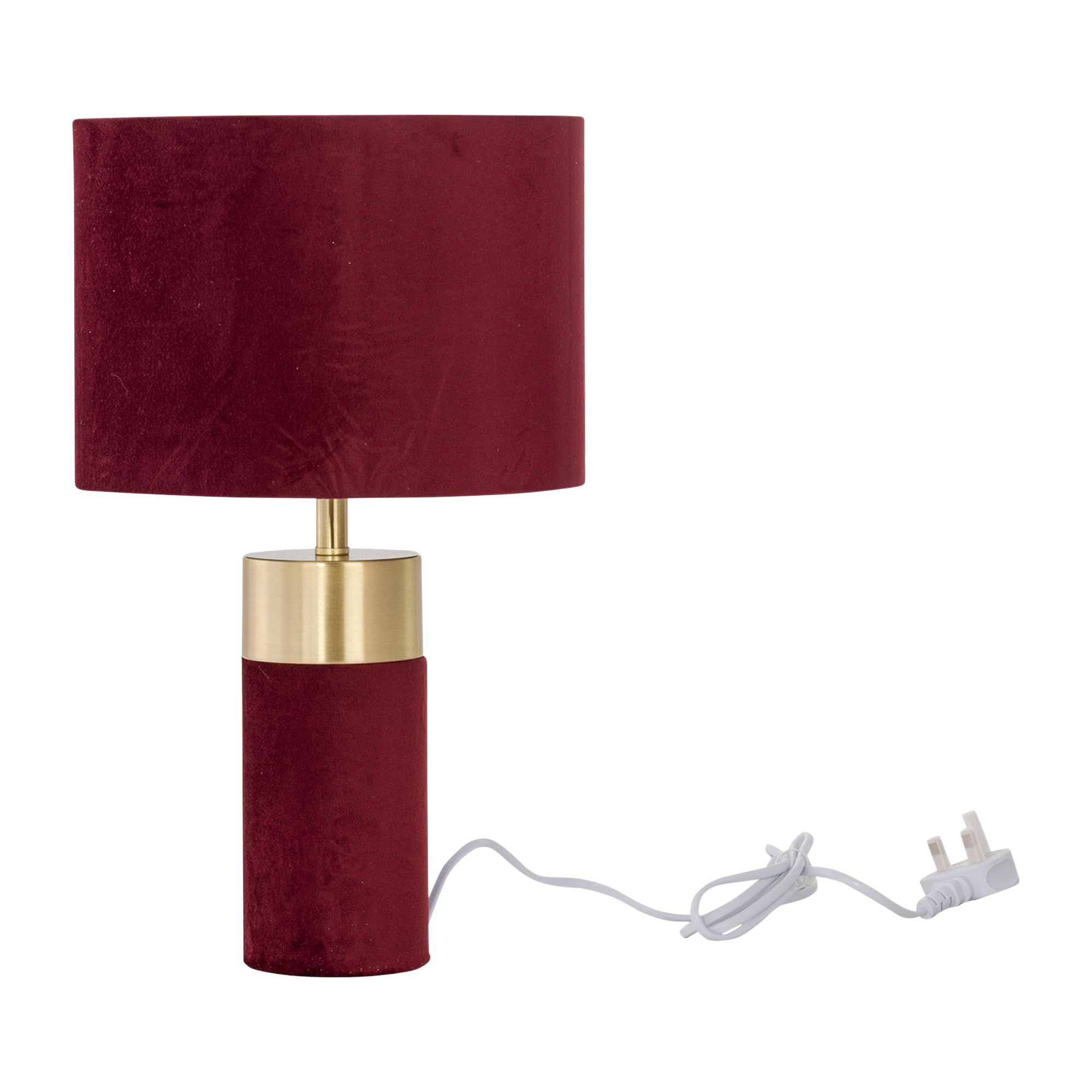 firstchoicelighting Burgundy Velour with Brass Detail Table Lamp or Bedside Light, Modern Velvet Design Lamps, Height 40cm, LED Compatible