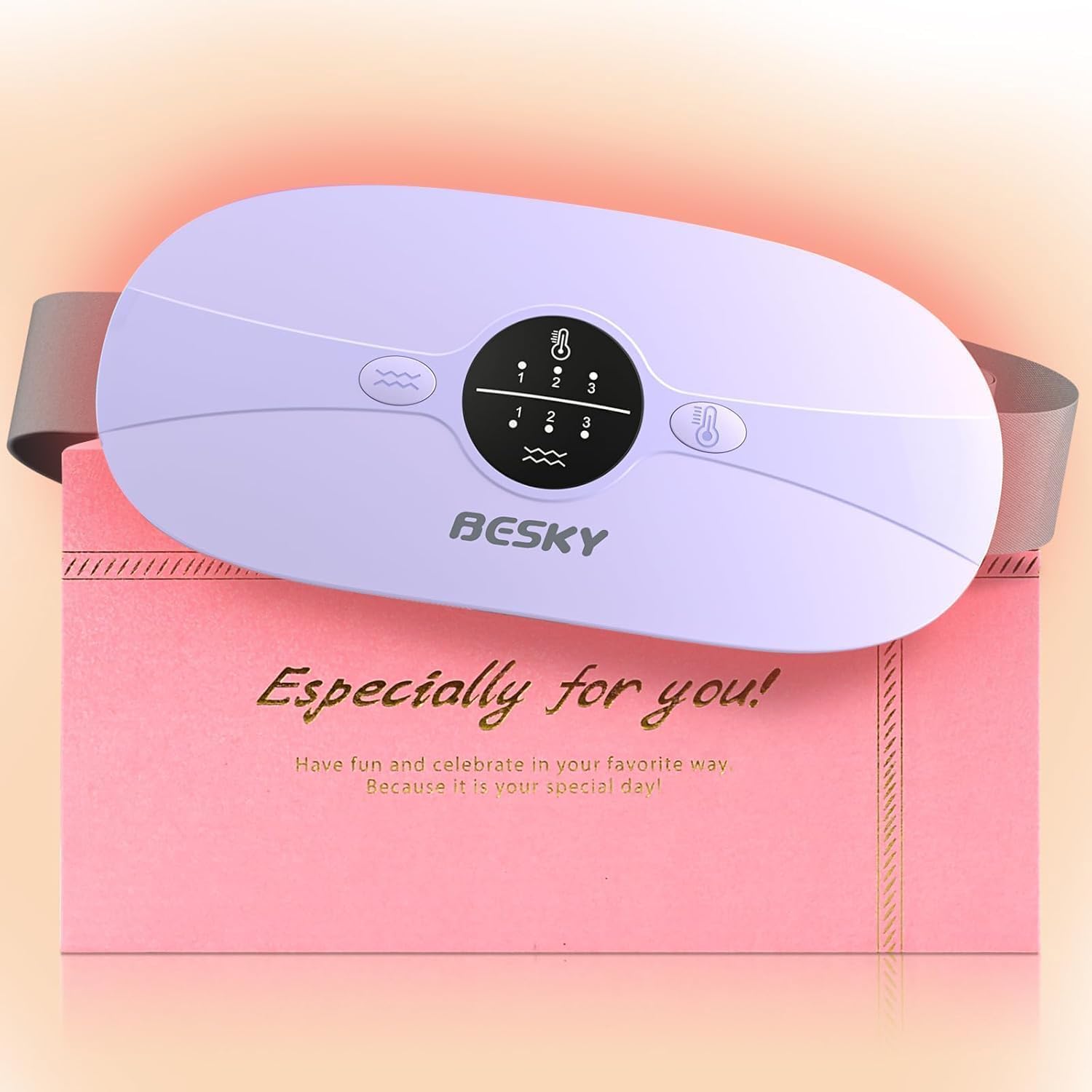 Besky Portable Cordless Menstrual Heating Pad for Period Cramps Pain Relief, 3 Heat Levels and 3 Massage Modes Rechargeable Small Heating Pad, Cordless Electric Fast Heating Pads for Back Pain Relief