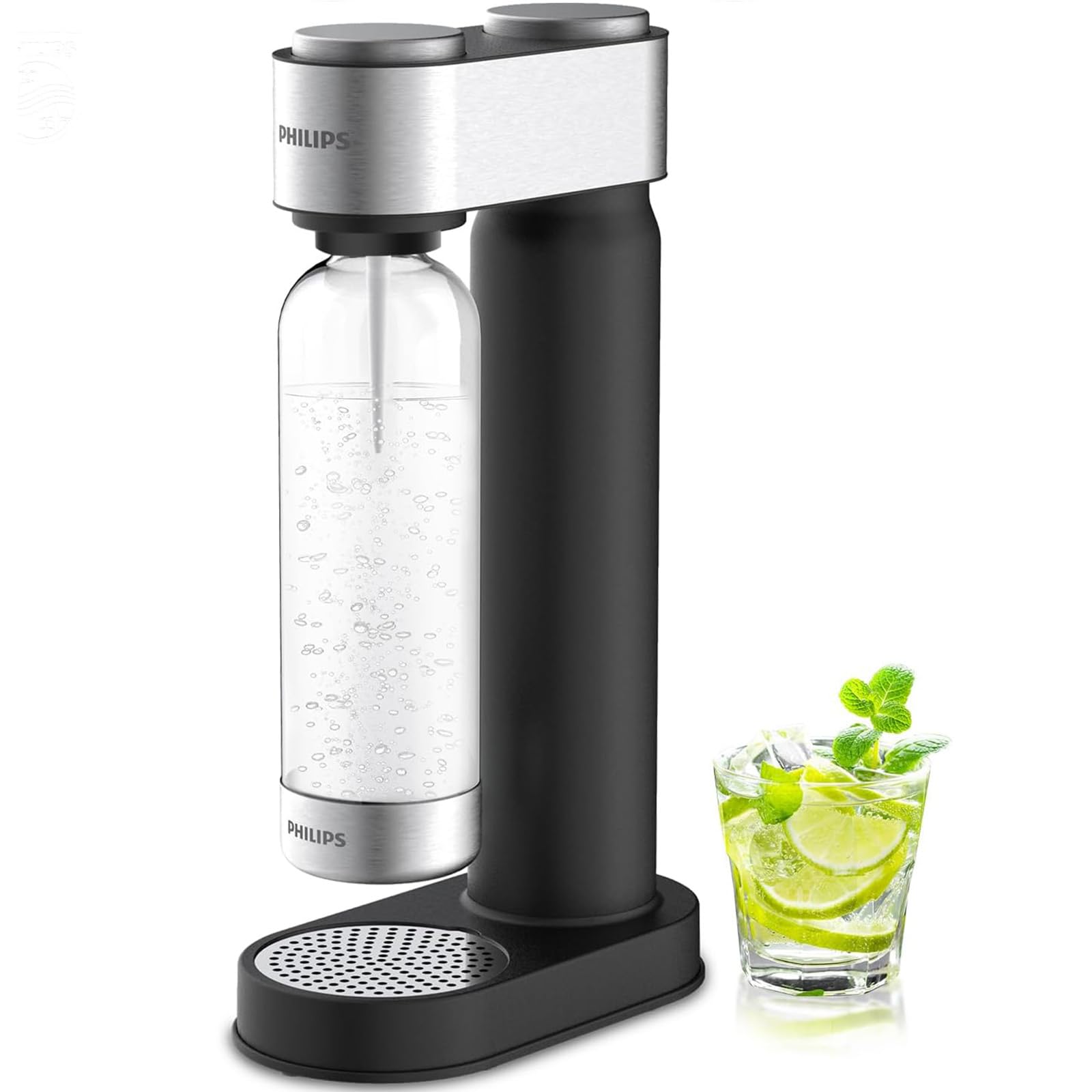 Philips Soda Streaming Machine, Stainless Sparkling Water Maker Easy Install with Quick Twist 1L PET Carbonating Bottle, Soda Maker Compatible with 60L CO2 Carbonator (NOT Included), ADD4902BKOQ/37