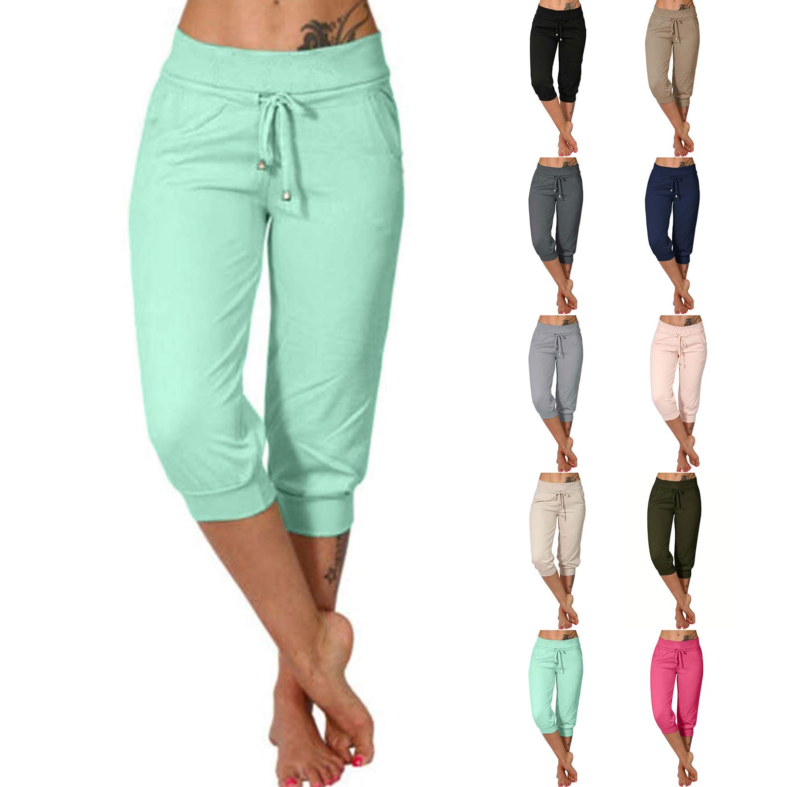 TANGNADE Capri Pants for Women Lightweight Capris Sweatpants Summer Casual Athletic Cropped Joggers with Pockets Gym Clothes — view 22