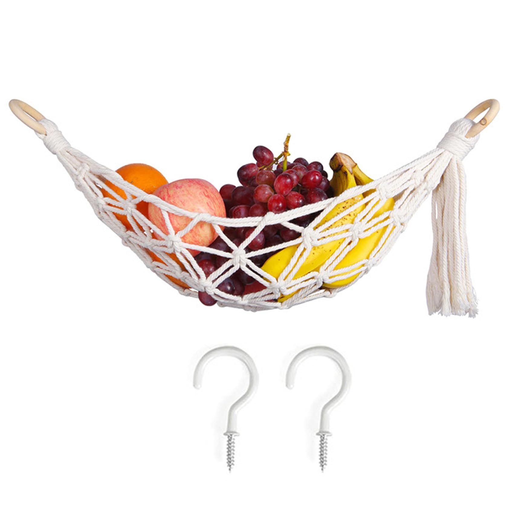 Cnafgbgg Style2 Fruit Hammock Under Cabinet Hanging Fruit Hammock Large Macrame Veggie Banana Space-Saving Basket For Kitchen Decor