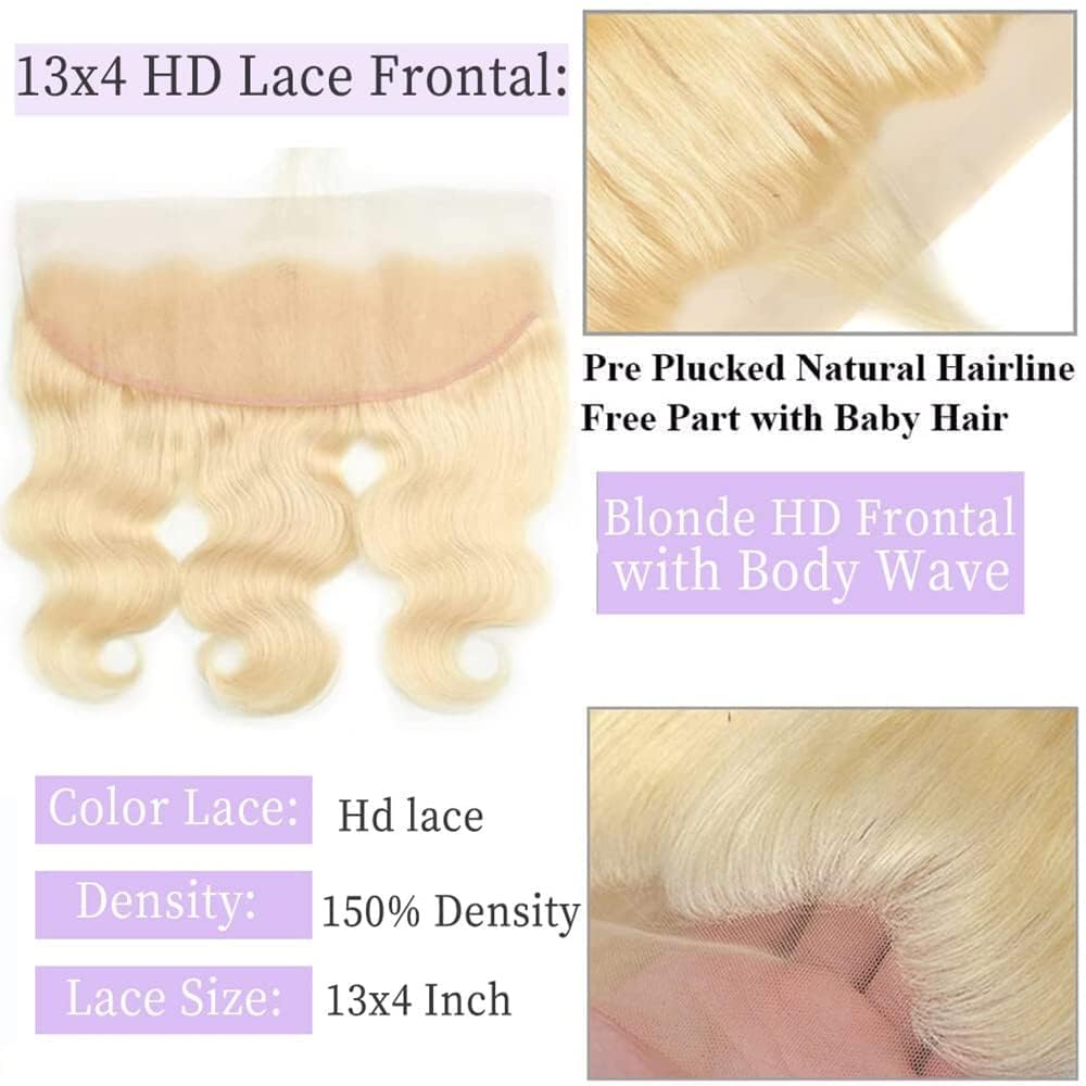 613 Frontal 13x4 HD Transparent Lace Closure 100% Russian Blonde Human Hair Ear To Ear Blonde Frontal Free Part Natural Hairline 14 Inch