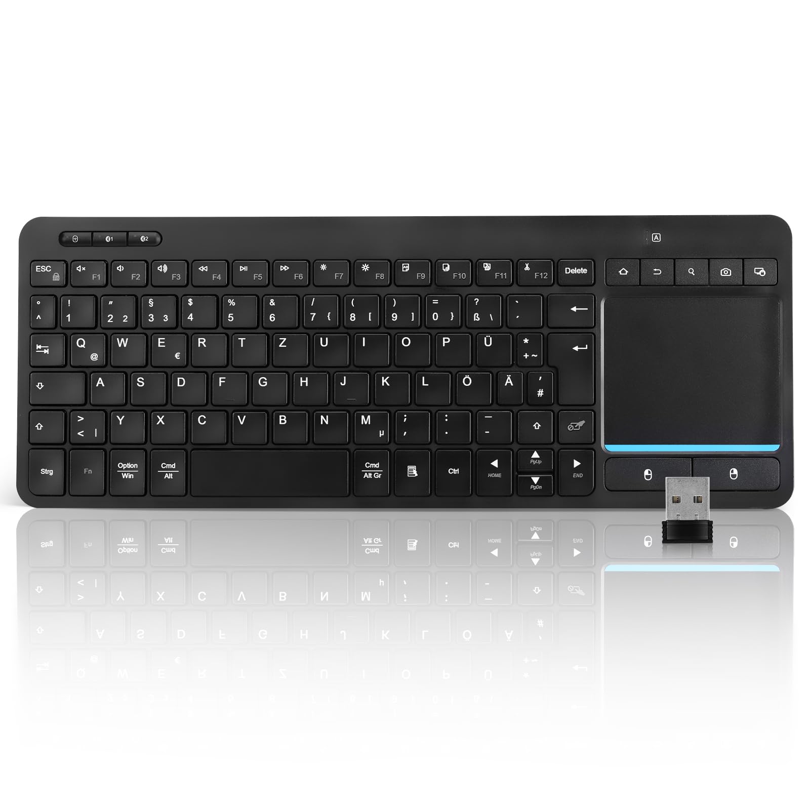 Bnnwa Kabellose Bluetooth-Tastatur mit Touchpad, kabellose TV-Tastatur mit Multi-Touch-Trackpad, unterstützt 3 Geräte für TV, Windows, Android, Chrome OS, Laptop, Tablet
