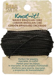 The Beadsmith Waxed Brazilian Cord – Black, 0.7 mm Diameter, Light Wax, 15 Yards (13.7 m)