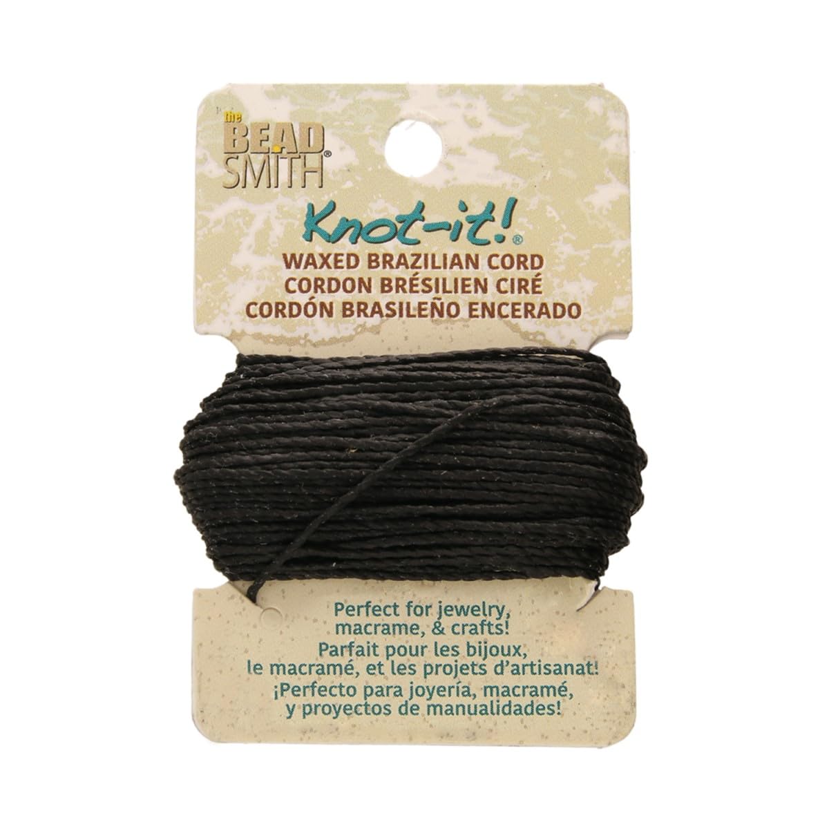 The Beadsmith Waxed Brazilian Cord – Black, 0.7 mm Diameter, Light Wax, 15 Yards (13.7 m)