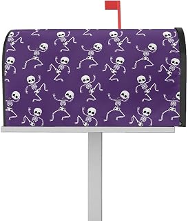 Mailbox Cover Magnetic Halloween Skull on Purple Mailbox Covers Standard Size 21x18in,Mailbox Covers Wrap Post Letter Box Cover for Garden Yard Outdoor Decor Funny Skeleton Seamless