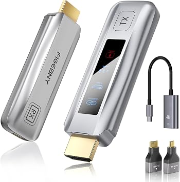 Wireless HDMI Transmitter and Receiver 4K Decode 1080P Output Ultra Low Latency, Plug&Play 2.4G/5G Portable Extender,165FT HD Display Adapter for TV Box/PC/Laptop/Projector/DV/Camera, Silver