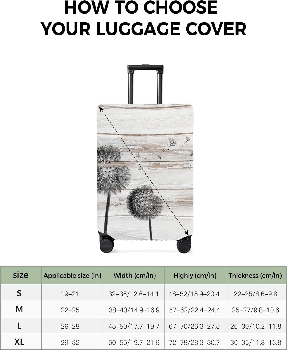 review Watercolor Dandelion Luggage Cover Washable Travel Suitcase Cover Retro Rustic Grey Wood Board Elastic Suitcase Protector Anti-scratch Baggage Covers Fit 26-28 Inch Luggage(L)