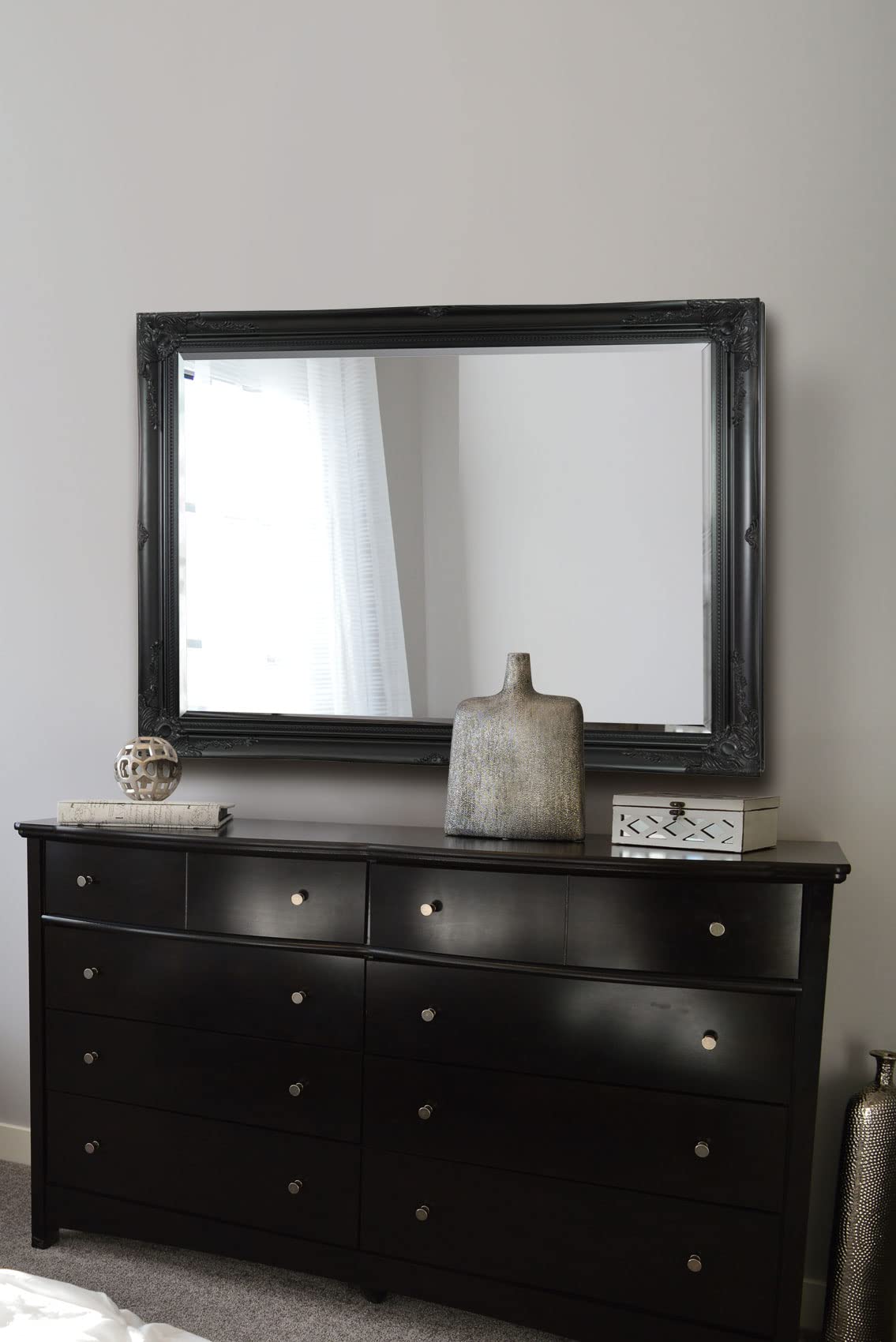 Extra Large Wall Mirror Black Antique Vintage Wood 4Ft7x3Ft7 140x109cm