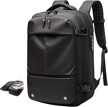 PUSOKEI Vacuum Backpack Travel - 60L Expandable Vacpack Backpack with Vacuum, 19 Inch Airbag Rucksack with TSA Lock, Anti Theft Vacpack Backbag for Travel & Busines Black