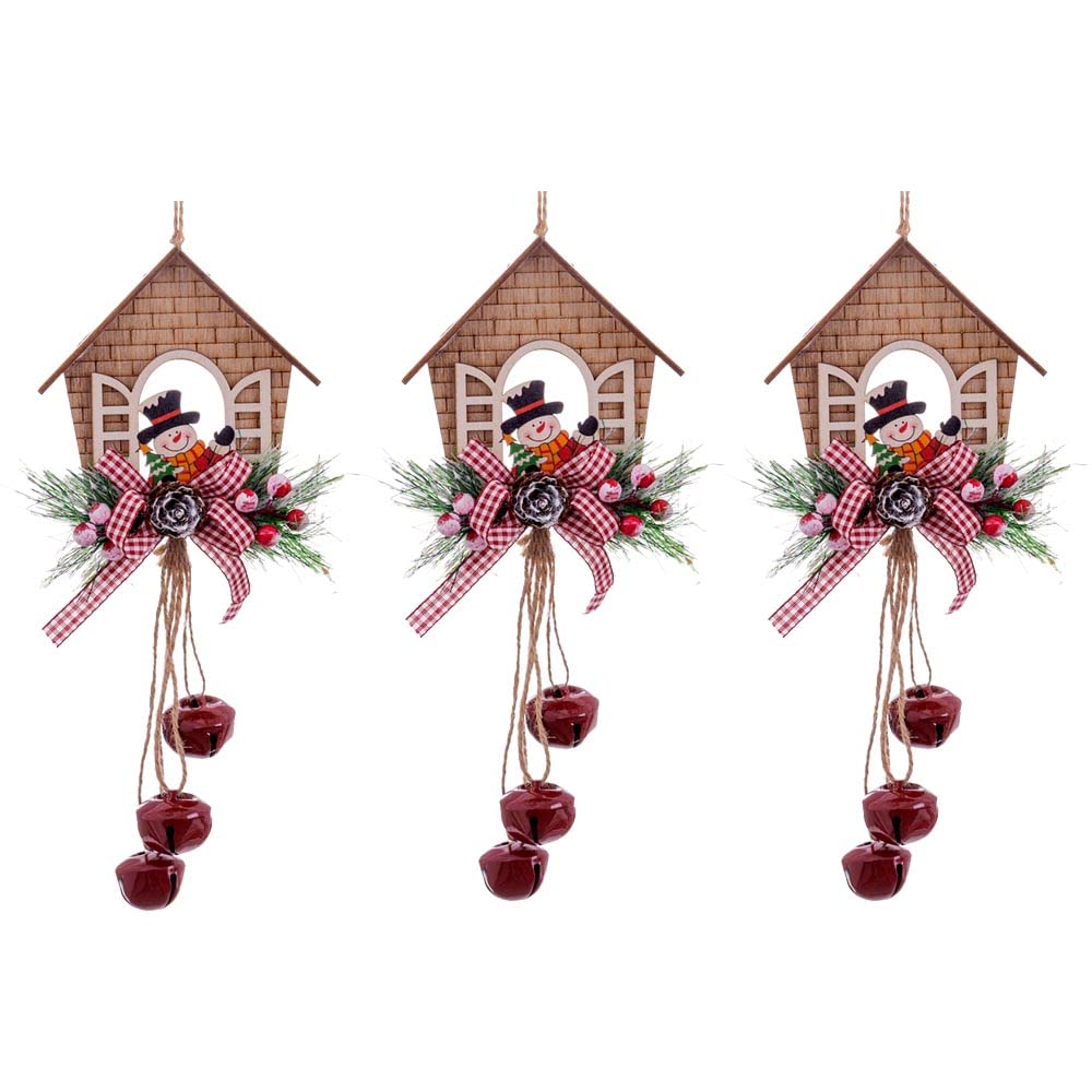 LOLAhome Set de 3 Adornos Navidad casa de Madera Rojos y Naturales de 40 cm