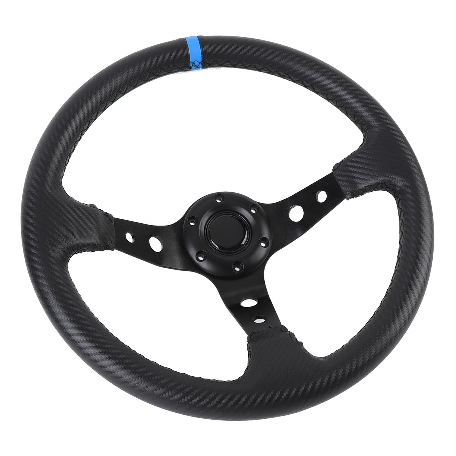 KIMISS Volante de carreras de 14 pulgadas para coche, diseño fibra de carbono, universal con botón de claxon y adaptador de 6 agujeros - Volante deportivo para drifting