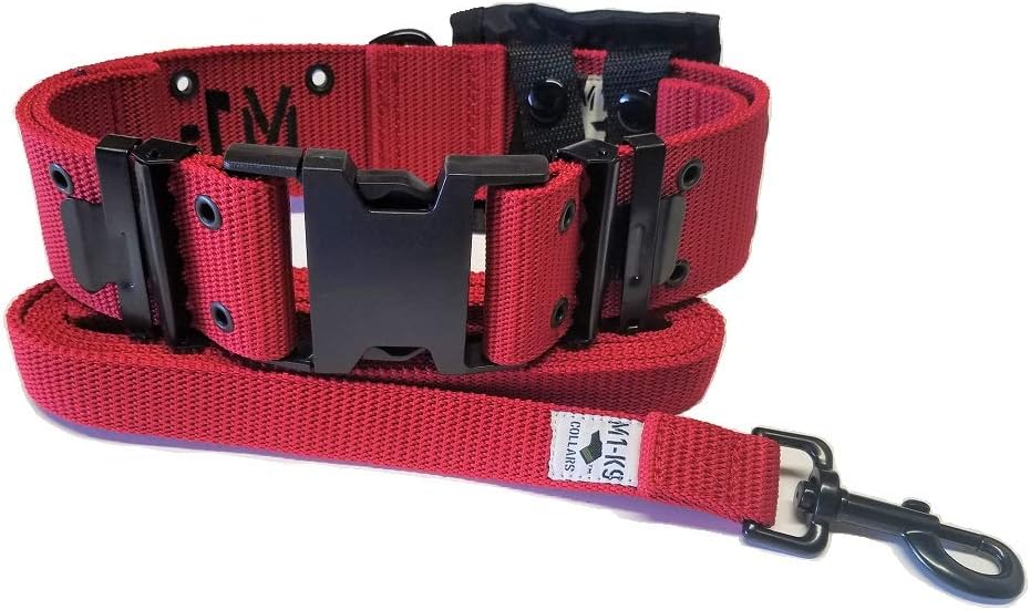 M1K9 Tactical Dog Collar, Large Breed Military w/ 6 ft. Leash and Utility Pouch