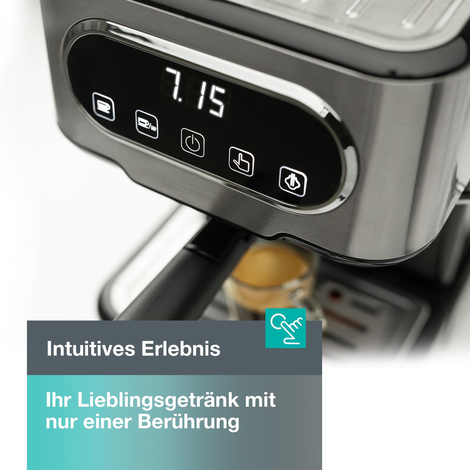 Gorenje ESCM 15 DBK Espresso Siebträgermaschine/Espressomaschine mit professioneller Milchschaumdüse/1,5 l Wassertank/15 bar/Edelstahl, Silber/Schwarz
