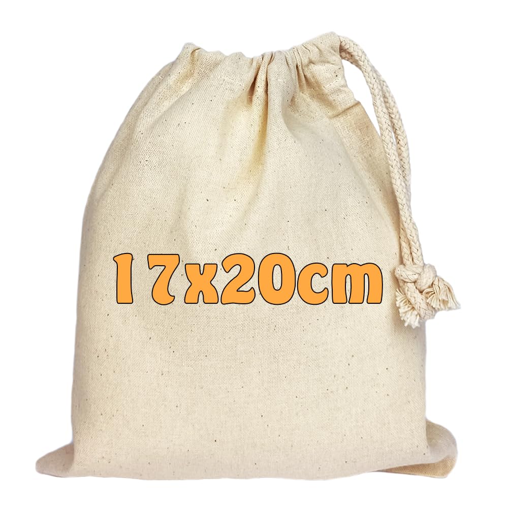 Baumwollbeutel 17x20 cm mit Kordelzug – kleine Stoffbeutel aus Baumwolle für Aufbewahrung, Geschenke oder Adventskalender - OEKO-TEX® STANDARD 100 zertifiziert (Beige (100 Stk.))