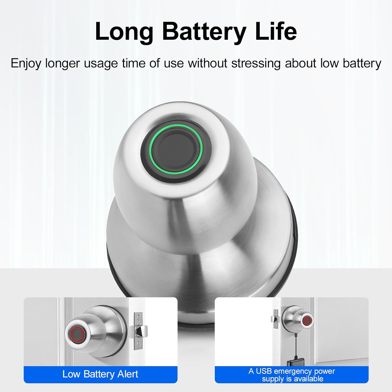 Smart Fingerprint Door Knob, 3-in-1 Keyless Entry with Auto Lock & App, Biometric Digital Lock for Front Door, Home, Office, Bedroom