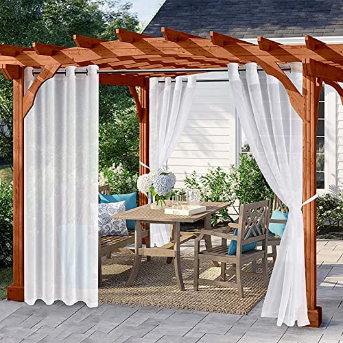 XQKXHZ Outdoor Curtains Waterproof for Patio White Outdoor Sheer Curtains Privacy - Light Filtering Grommet Curtains for Pergola,Porch, Living Room, Bedroom,Party Background,2Pcs,132x243cm(W x L)