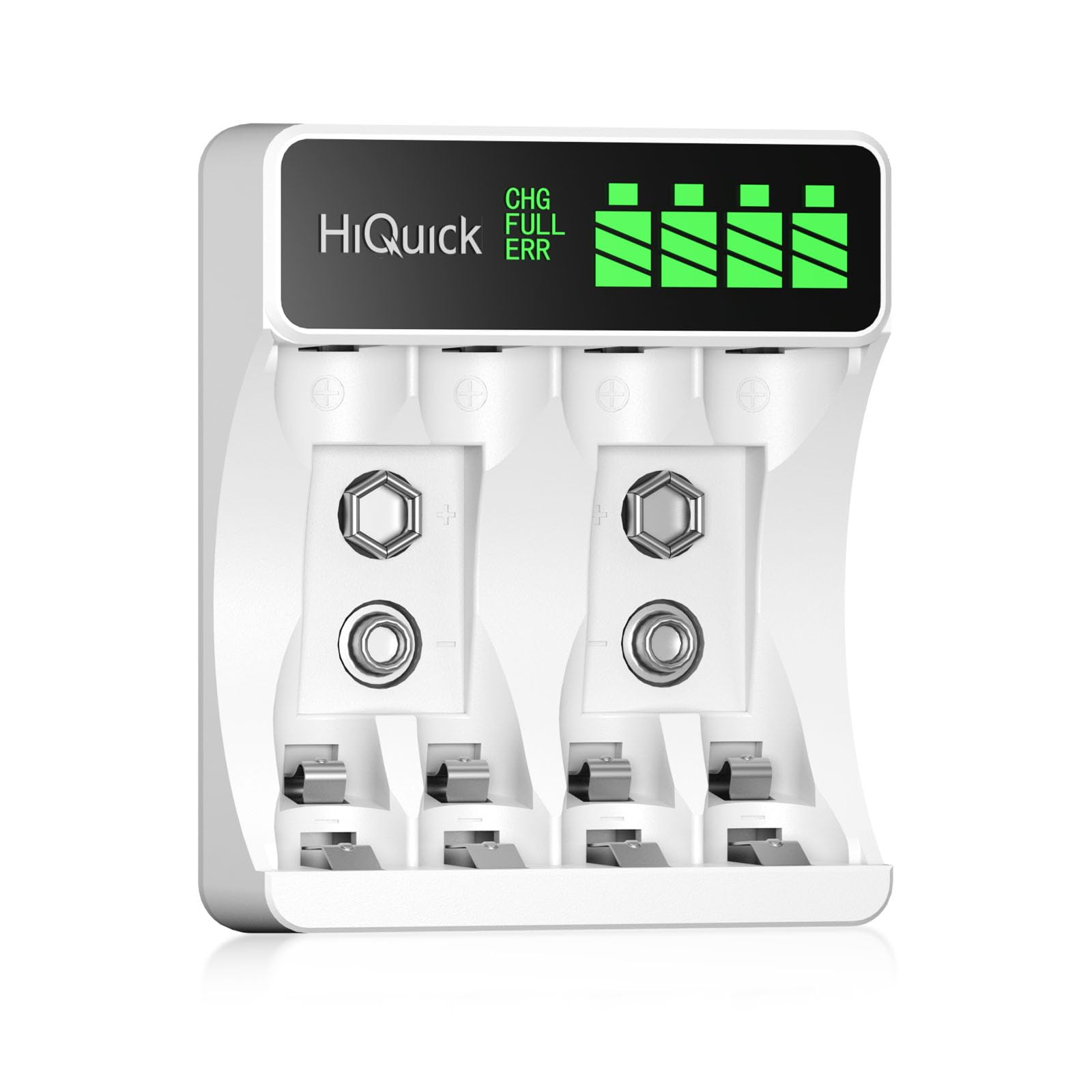 HiQuick LCD 4-slot Battery Charger for AA & AAA Ni-MH Ni-CD Rechargeable Batteries, Type C and Micro USB Input, Fast Charging Function, Intelligent Battery Detection Technology AA AAA Charger