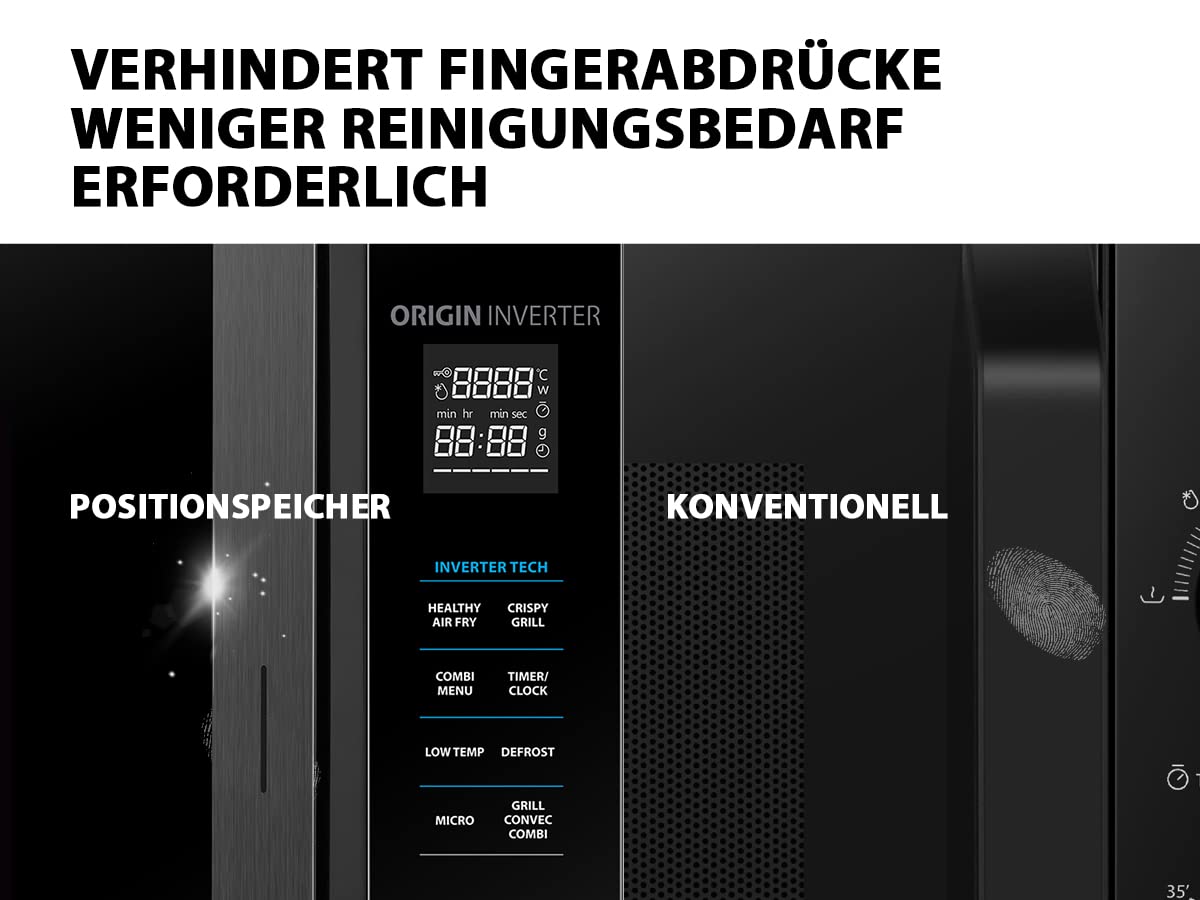 Toshiba MV-TC25T(BK) 4-in-1-Mikrowellenherd mit Heißluftfritteuse, Origin-Inverter-Technologie, leicht zu reinigendem Emaille-Innenraum, 25 L, 2100 W, Schwarz