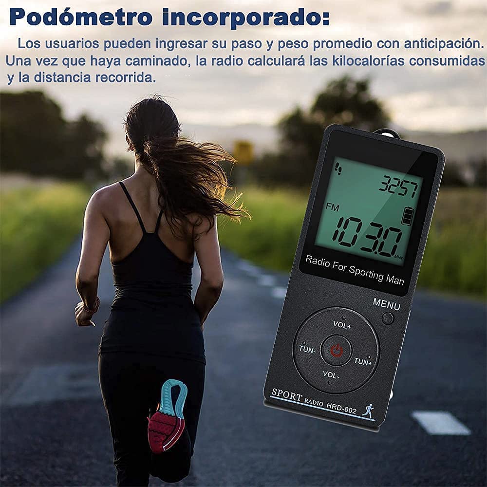 Radio portátil FM de Bolsillo con, Radio de Bolsillo Digital Recargables USB Radios con Auriculares, Podómetro, Temporizador de sueño y Reloj, Auto-búsqueda y Memorización, para Caminar, Trotar