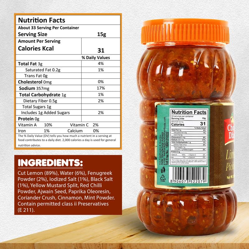 Image of Chokhi Dhani Lime Pickle 500gm (Pack of 1, 500g)