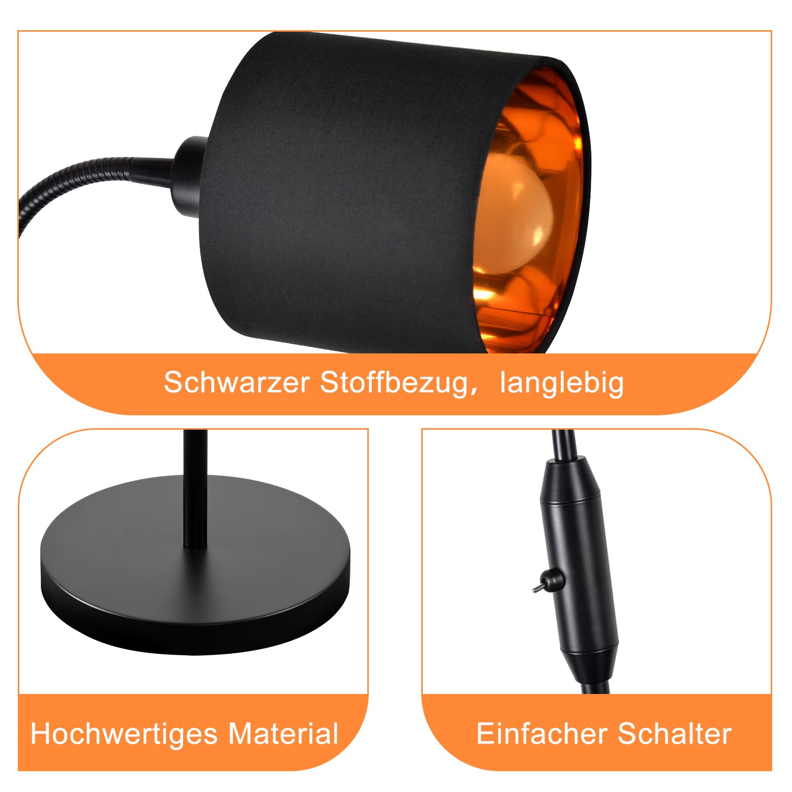 Glitzerlife Stehlampe Schwarz Leselampe Wohnzimmer Bogenlampe Vintage