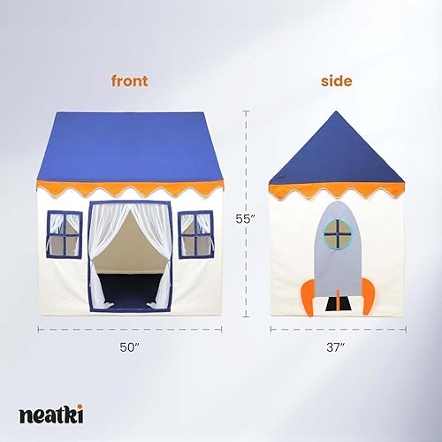 Miniatura 3 de Neatki Casa de juegos para niños, tienda de campaña grande con alfombrilla antideslizante, cortinas de encaje y 3 ventanas, diseño simple de nave