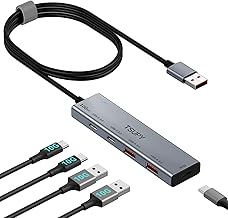TSUPY USB 3.2 Gen 2 Data Hub 10Gbps with 120cm USB-A Cable to 2 C Ports and 2 A Ports, Aluminium USB 3.2 Adapter Compatible with MacBook Air/Pro, iMac, etc