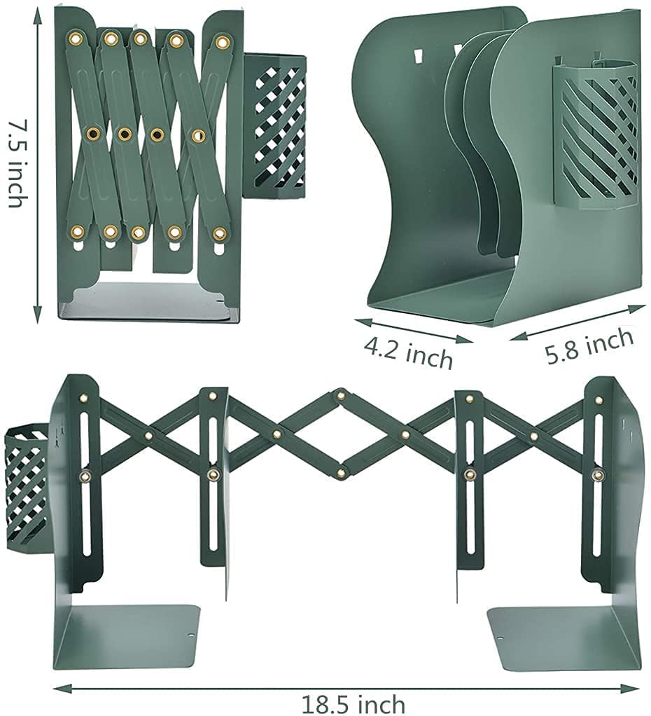 VOLO Stainless Steel Expandable Bookcase Desktop Bookend/Book Stand/Book Holder/Book Organizer,Office Book Organizer Box Book Stand,Book Organiser,File Holders Organizer(Color:Green)