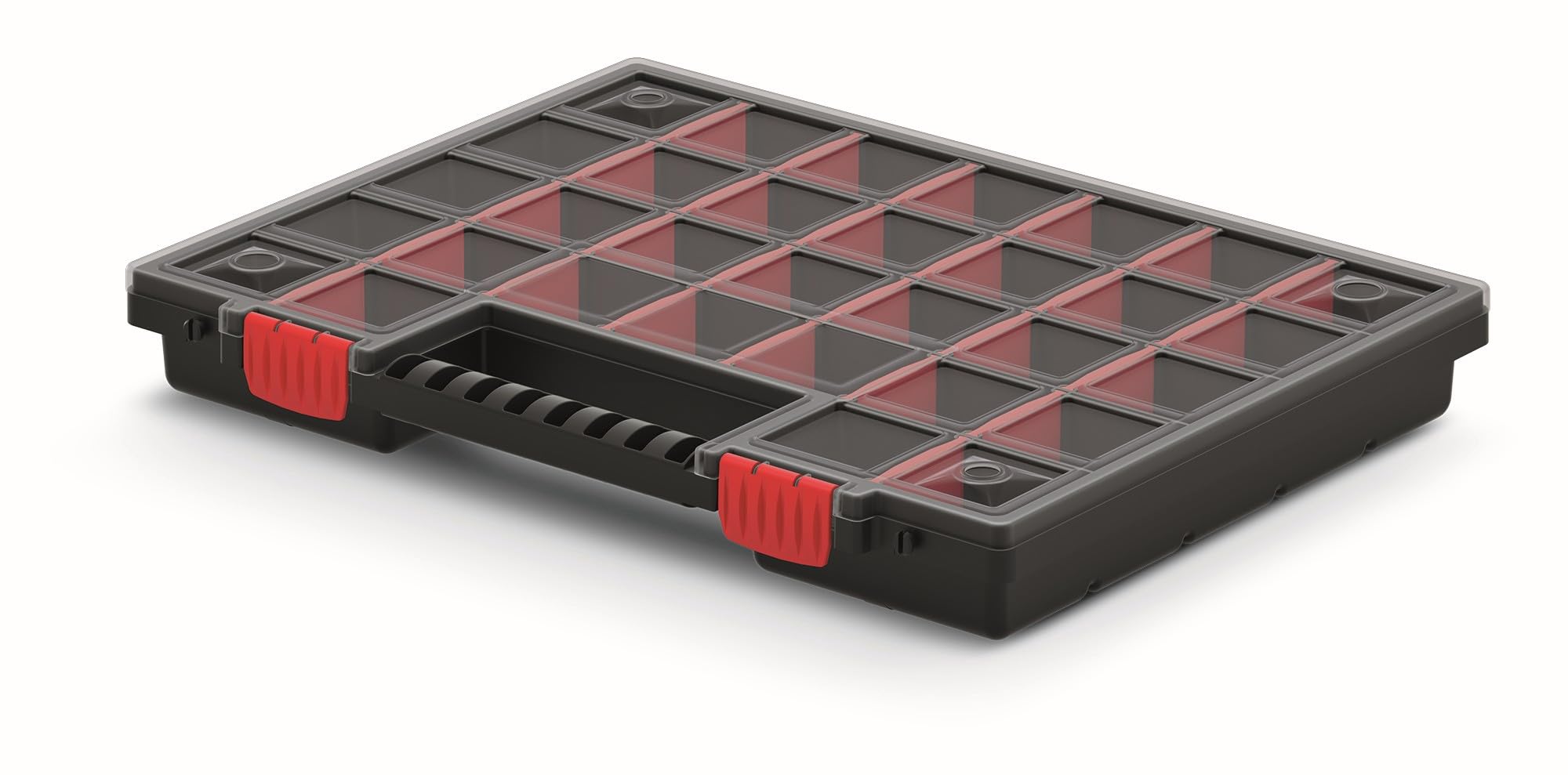 Mivos Scatola di assortimento su entrambi i lati, 399 x 303 x 100 mm, 2 lati, con 64 scomparti regolabili, per viti, per accessori, robusta cassetta degli attrezzi per officina - Made in EU